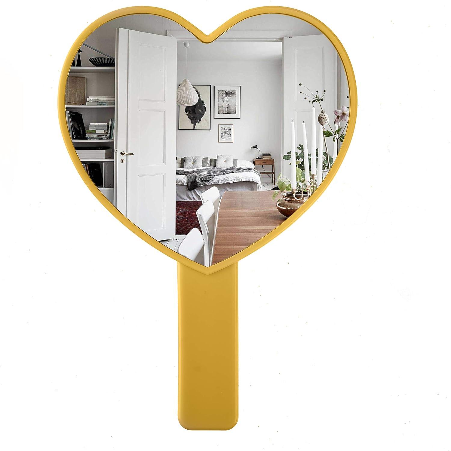 Heart-Shaped Travel Handheld Mirror, Cosmetic Hand Mirror with Handle