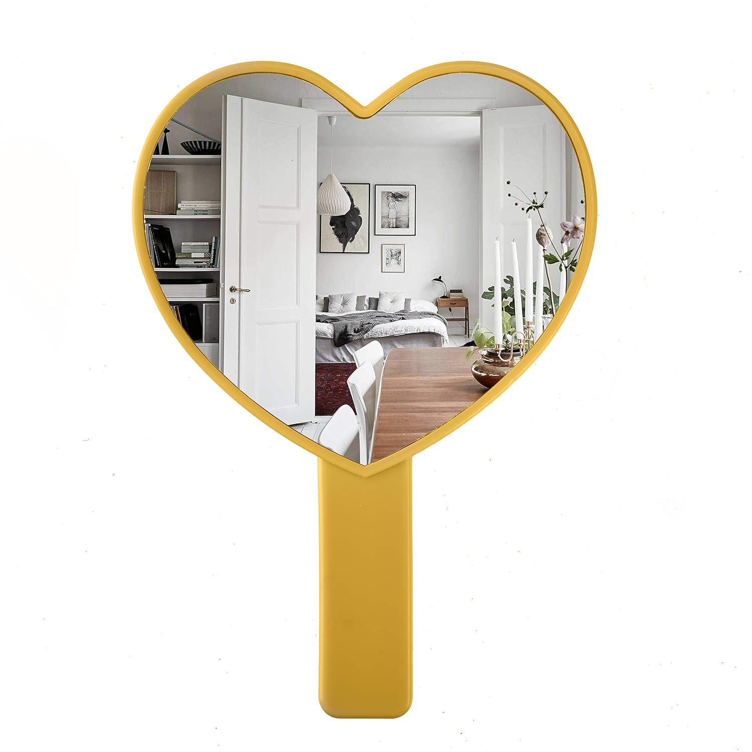 Heldig Heart-Shaped Travel Handheld Mirror, Cosmetic Hand Mirror with Handle