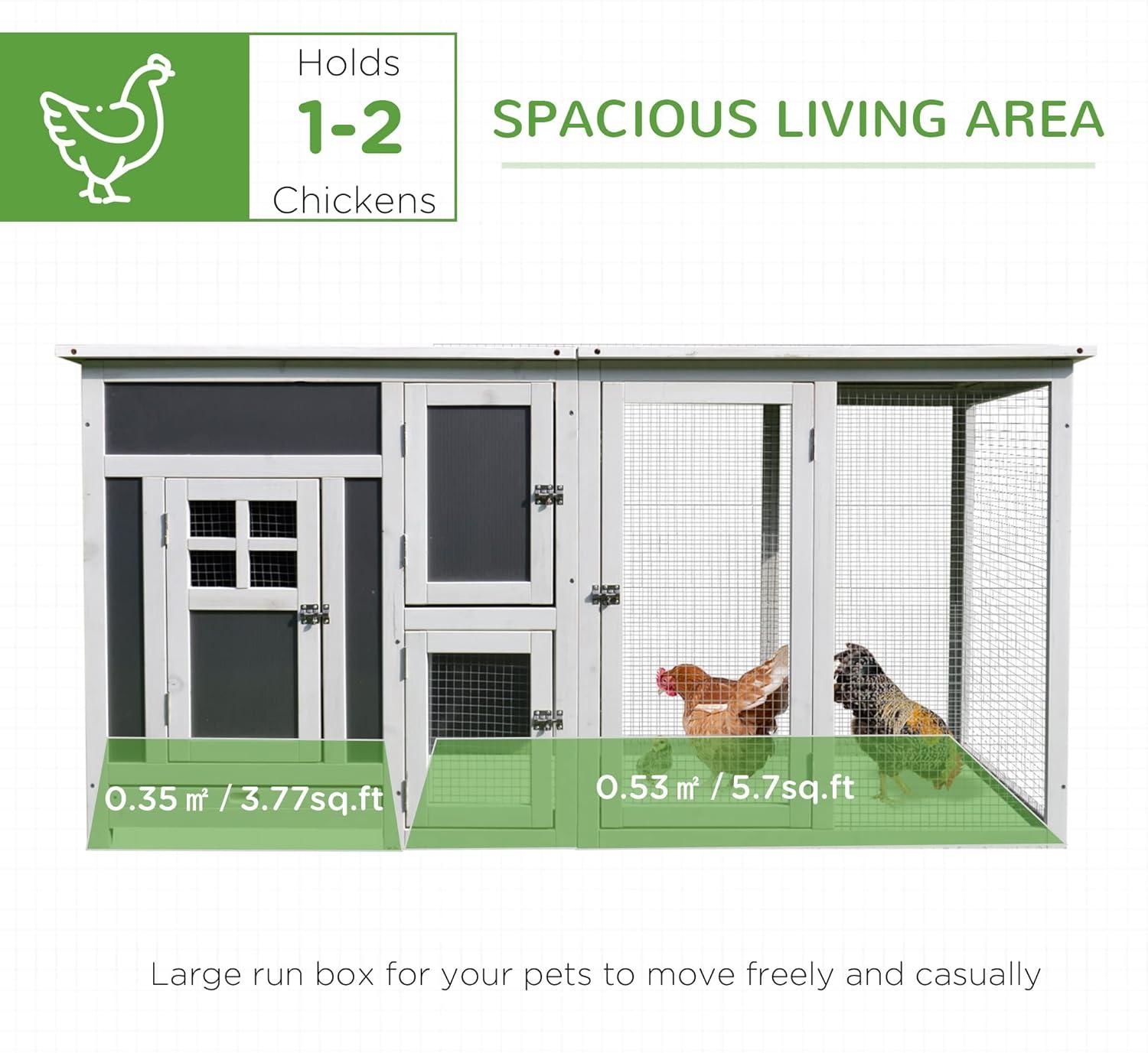 PawHut 63" Chicken Coop Wooden Chicken House Rabbit Hutch Poultry Cage Hen Pen Backyard PC Roof with Run Box