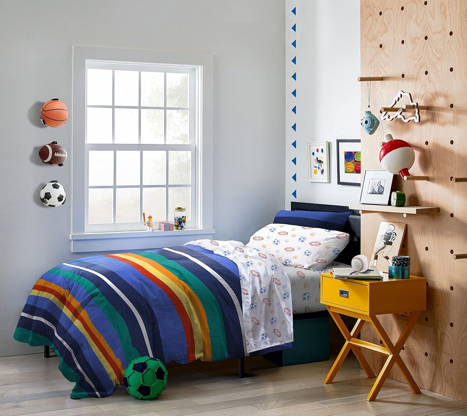 Saturday Park Vintage Stripe & Sports 100% Organic Cotton Queen Bed Set