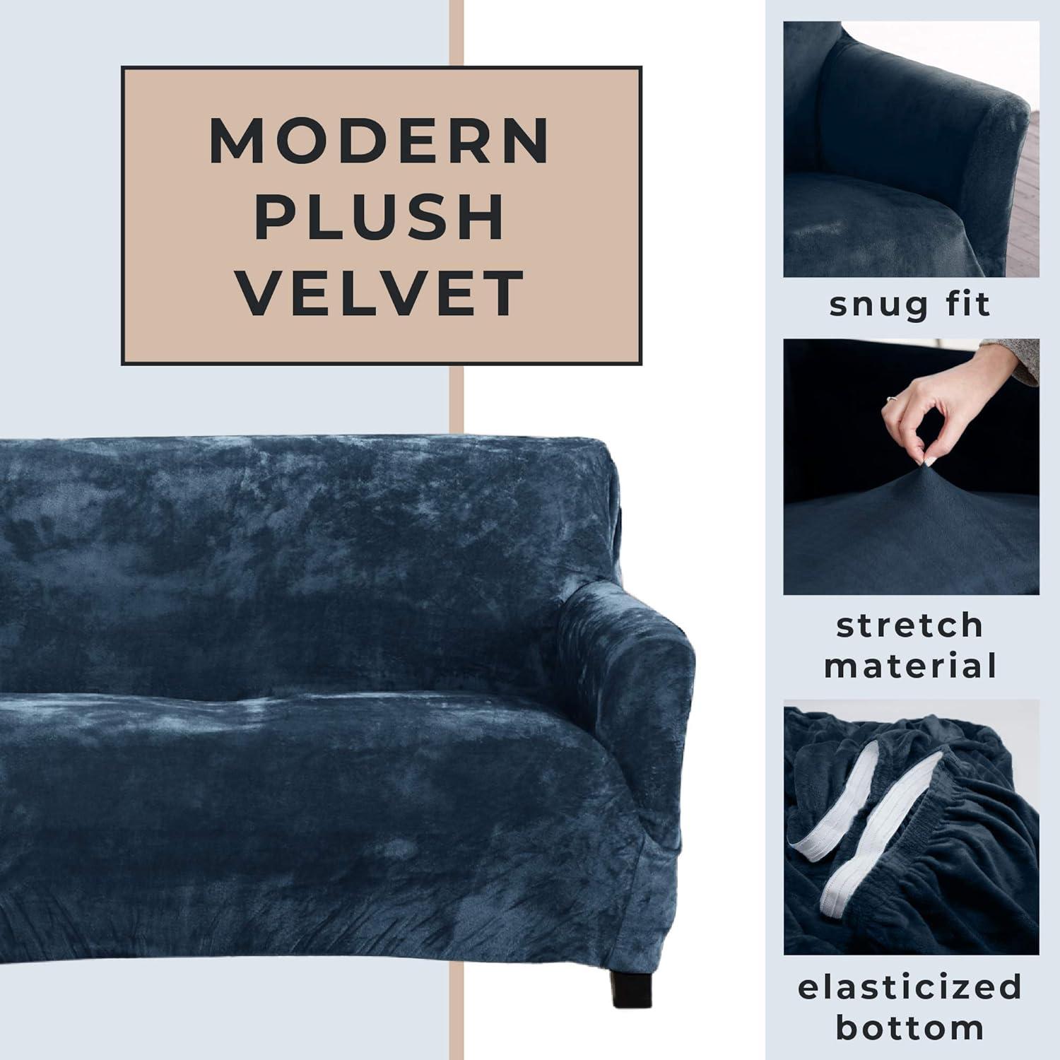 Velvet Plush Navy XL Sofa Stretch Slipcover