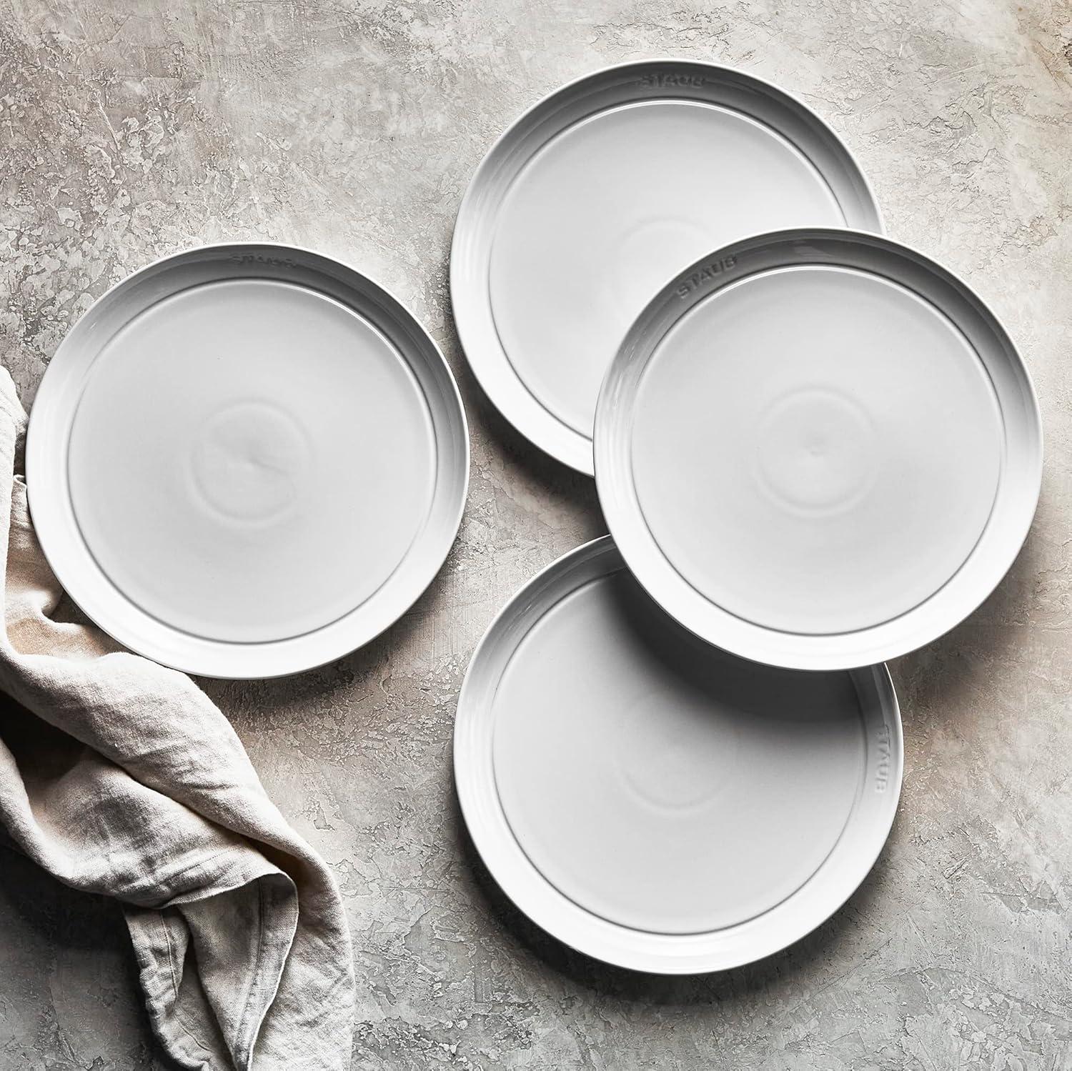 White Porcelain Microwave-Safe Dinner Plate Set, 11-Inch