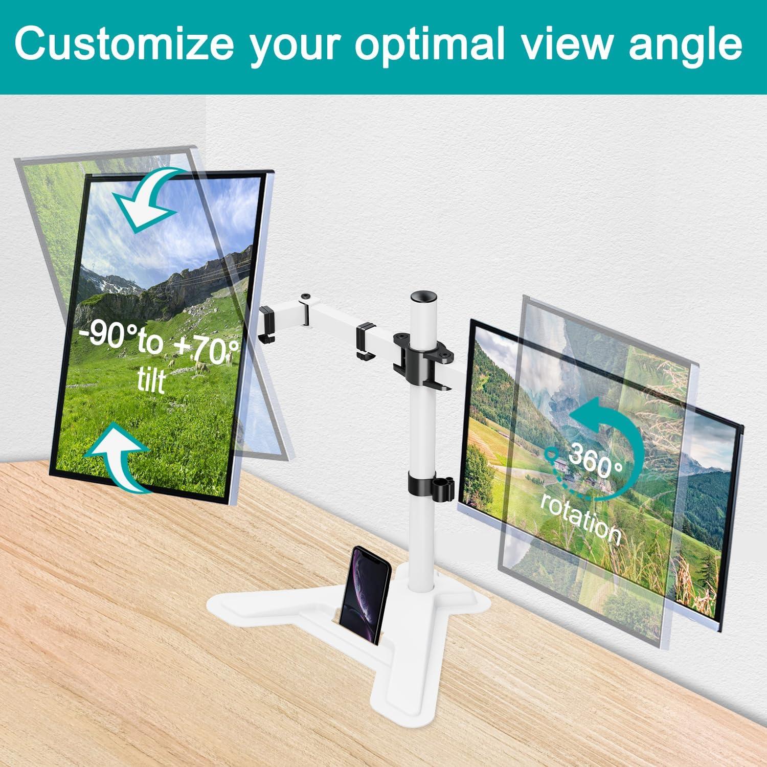 MOUNT PRO Dual Monitor Stand, Free-Standing Full Motion Monitor Desk Mount Fits 2 Screens up to 27 inches,17.6lbs with Height Adjustable, Swivel, Tilt, Rotation, VESA 75x75 100x100,White