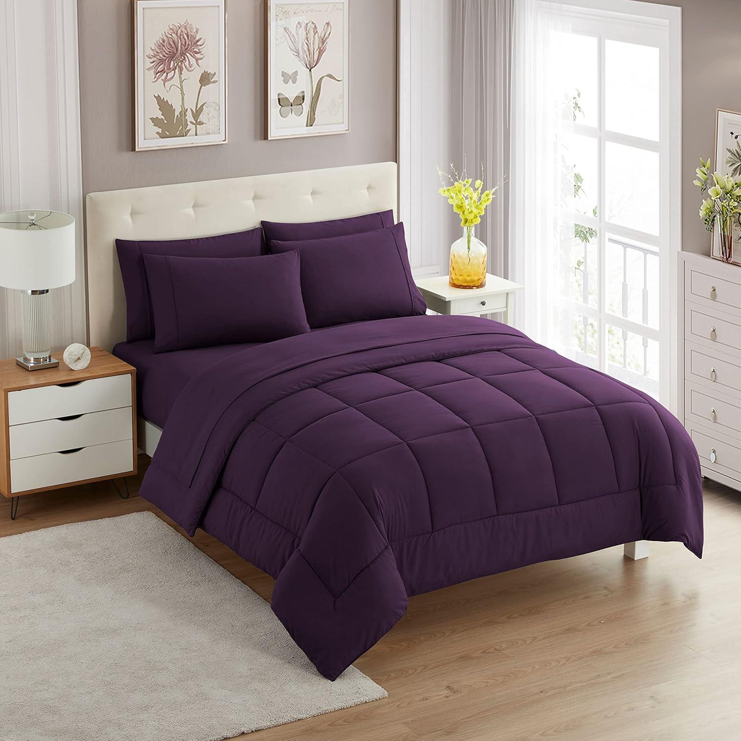 Eggplant Twin Down Microfiber Reversible Bed-in-a-Bag Set