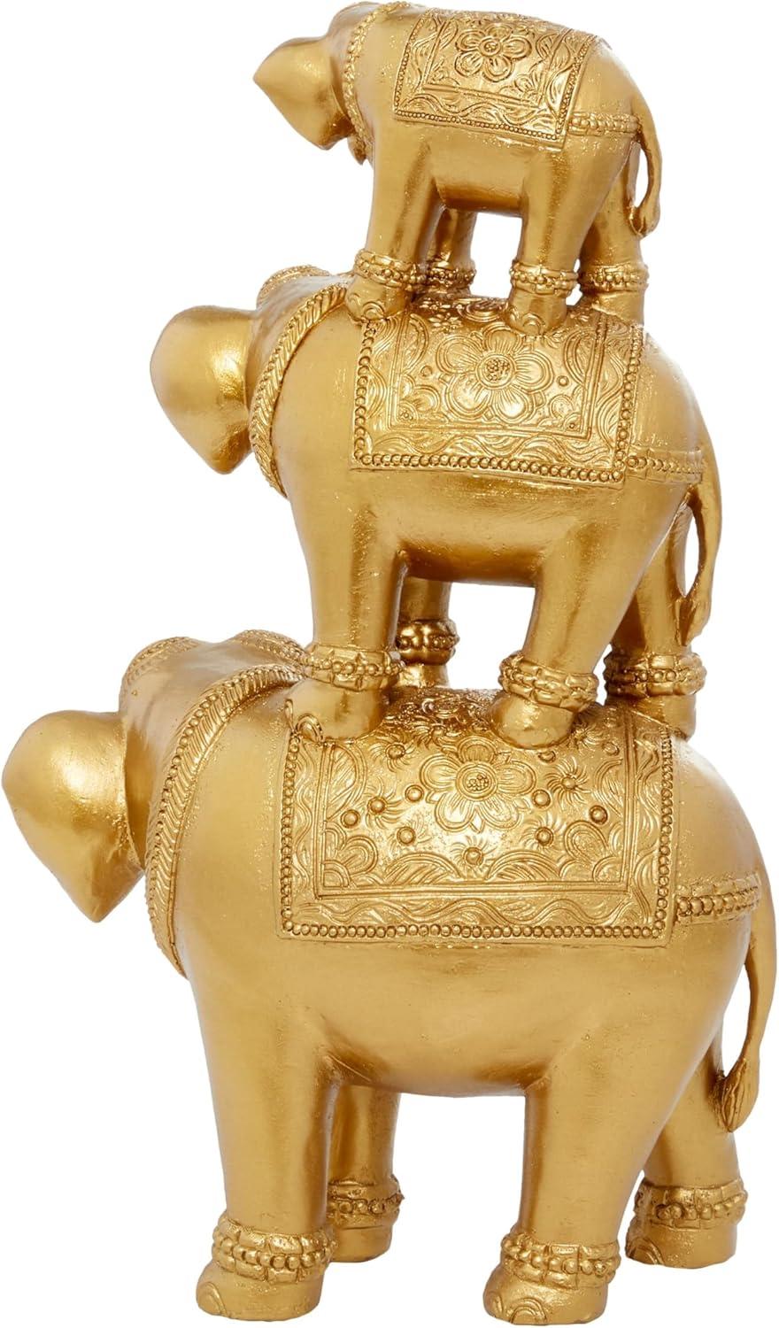 11" x 18" Gold Polystone Stacked Elephant Sculpture, by DecMode