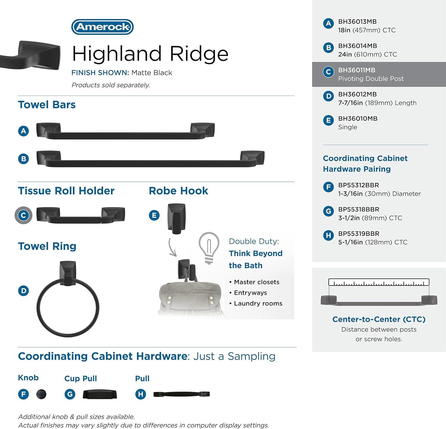 Amerock Highland Ridge Pivoting Double Post Toilet Paper Holder