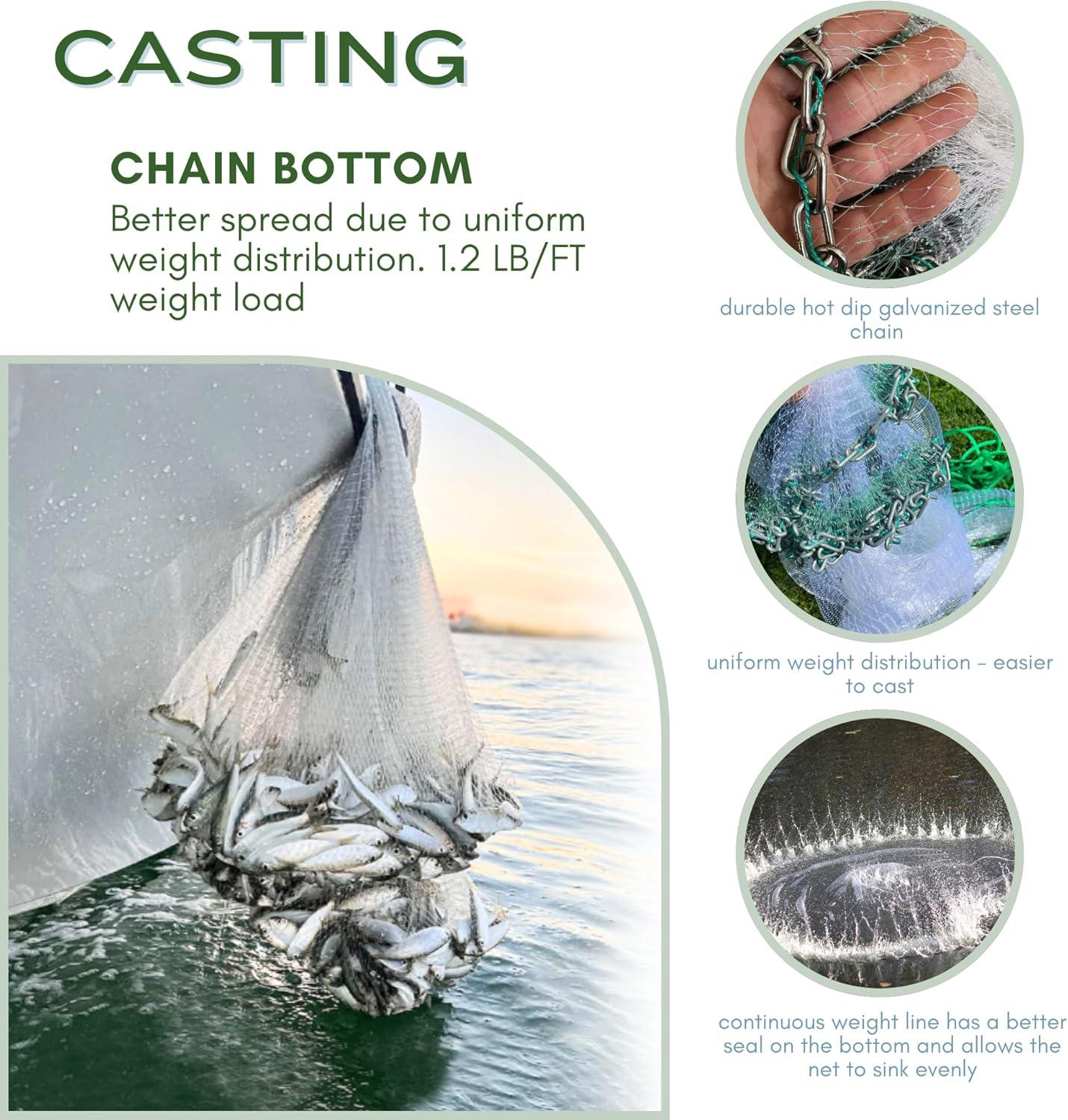 Silver Catch 8' Radius Cast Net Featuring 3/8" Mesh, True Six-Panel Design for Effective Smaller Bait Capture, Durable and Reliable