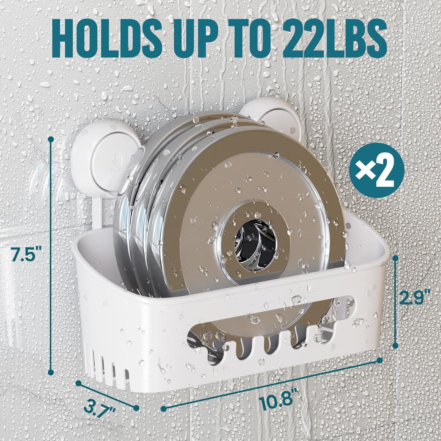 Rebrilliant Shower Caddy Suction Cup 2 Pack,Removable Shelves,Wall Mounted for Bathroom Accessories,White