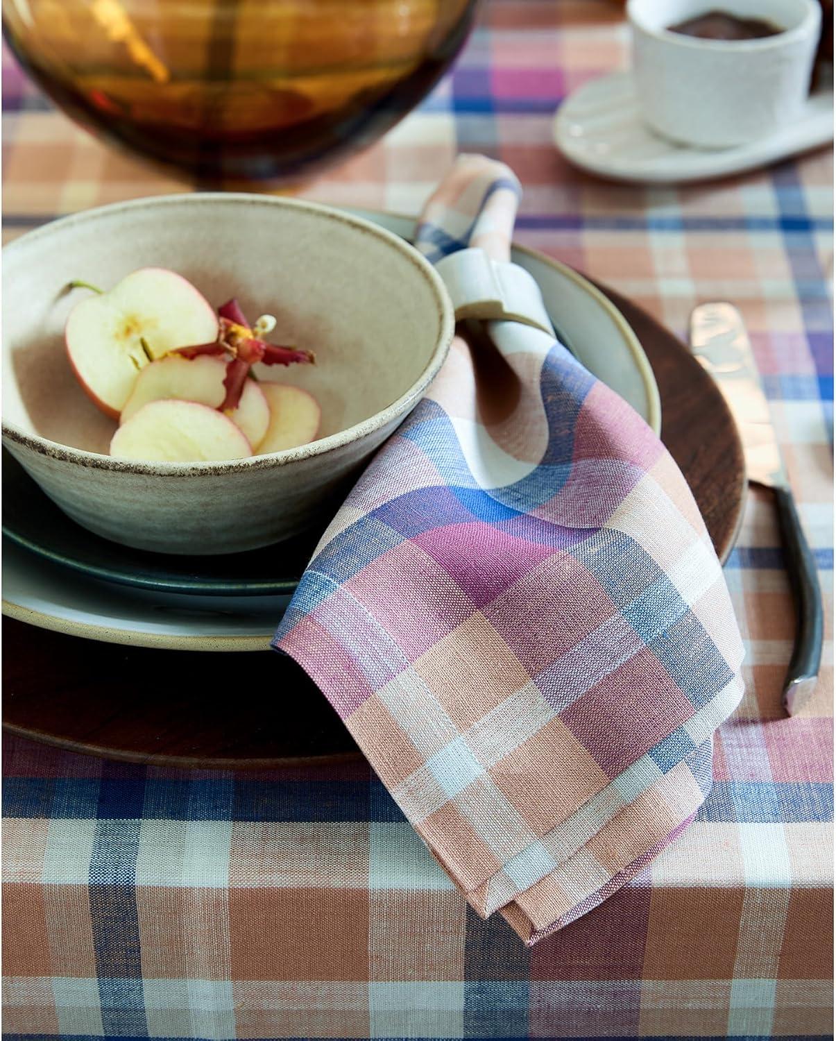 Fall Flavors Madras - 100% Pure Linen Dinner Napkins (Set of 4)