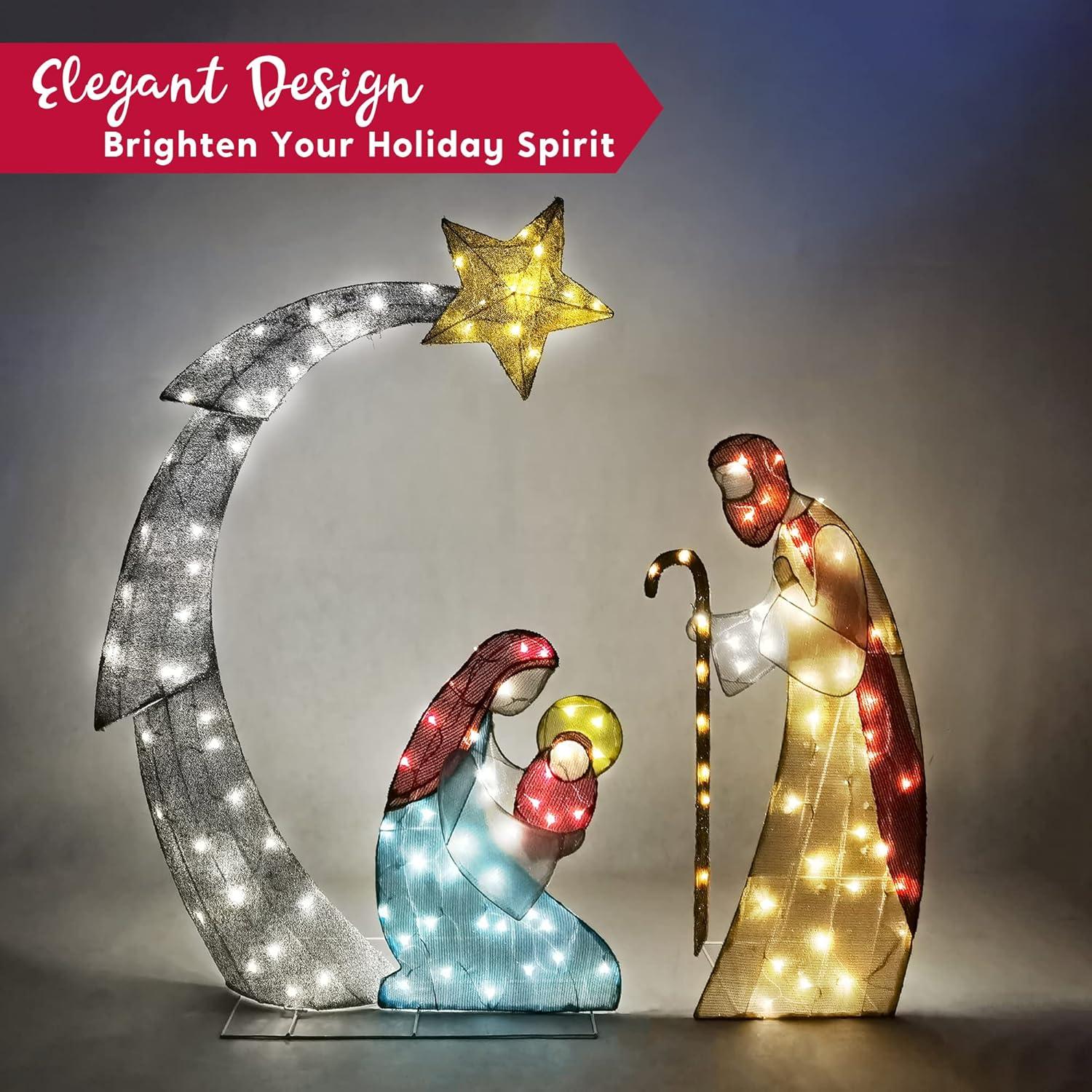 Joiedomi 5FT Christmas Nativity Scene Yard Light with Pre-Lit LED Lights for Indoor Outdoor Garden, Lawn, Christmas Event, Christmas Eve Night Decoration