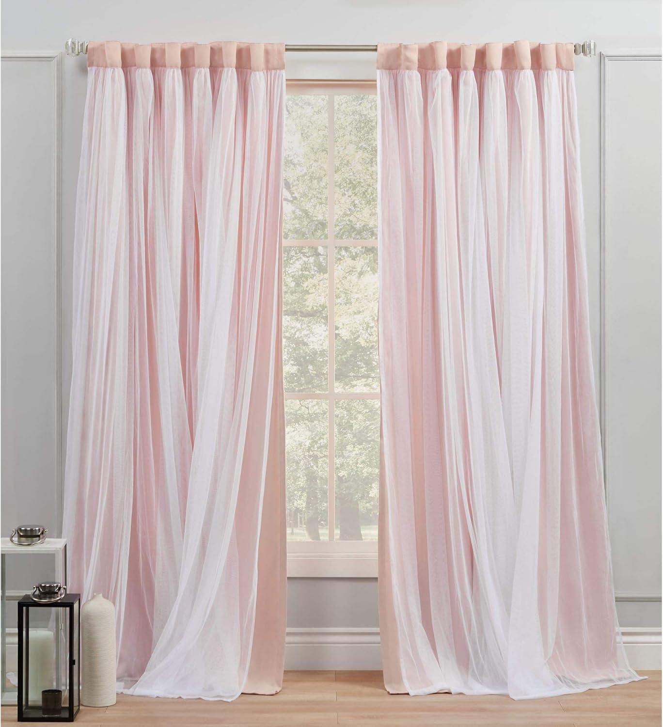 Amalgamated Textiles Exclusive Home Catarina Layered Solid Room Darkening and Sheer Hidden Tab/Rod Pocket Top Curtain Panel Pair (Set of 2)