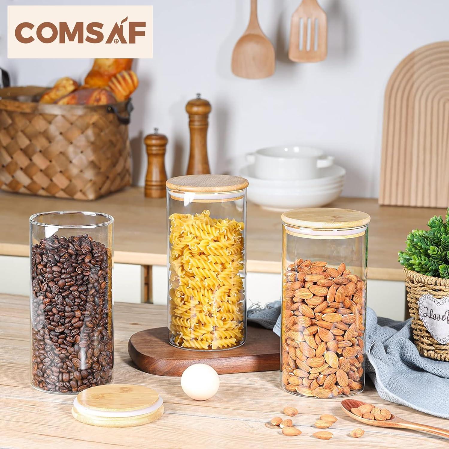 44Oz Glass Storage Containers With Lids, Glass Jars With Lids, Clear Food Storage Jar, Square Glass Canister Set Of 3, Pantry Organizers And Storage For Flour Oat Pasta Tea Cookie Coffee Bean