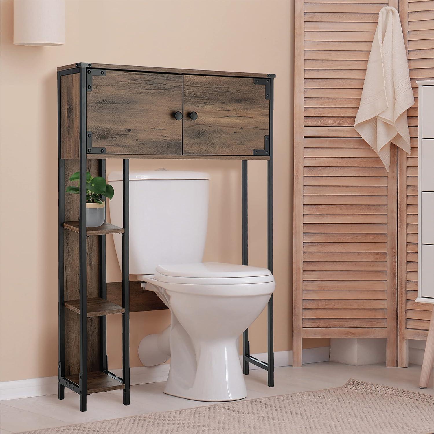 Brown Wood and Steel Over-the-Toilet Storage Cabinet