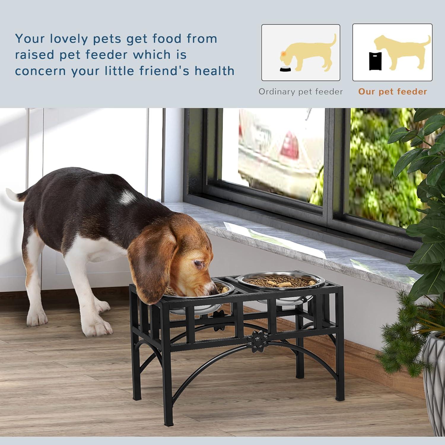 PawHut 22" Double Stainless Steel Heavy Duty Dog Food Bowl Elevated Pet Feeding Station for Medium Sized Dogs