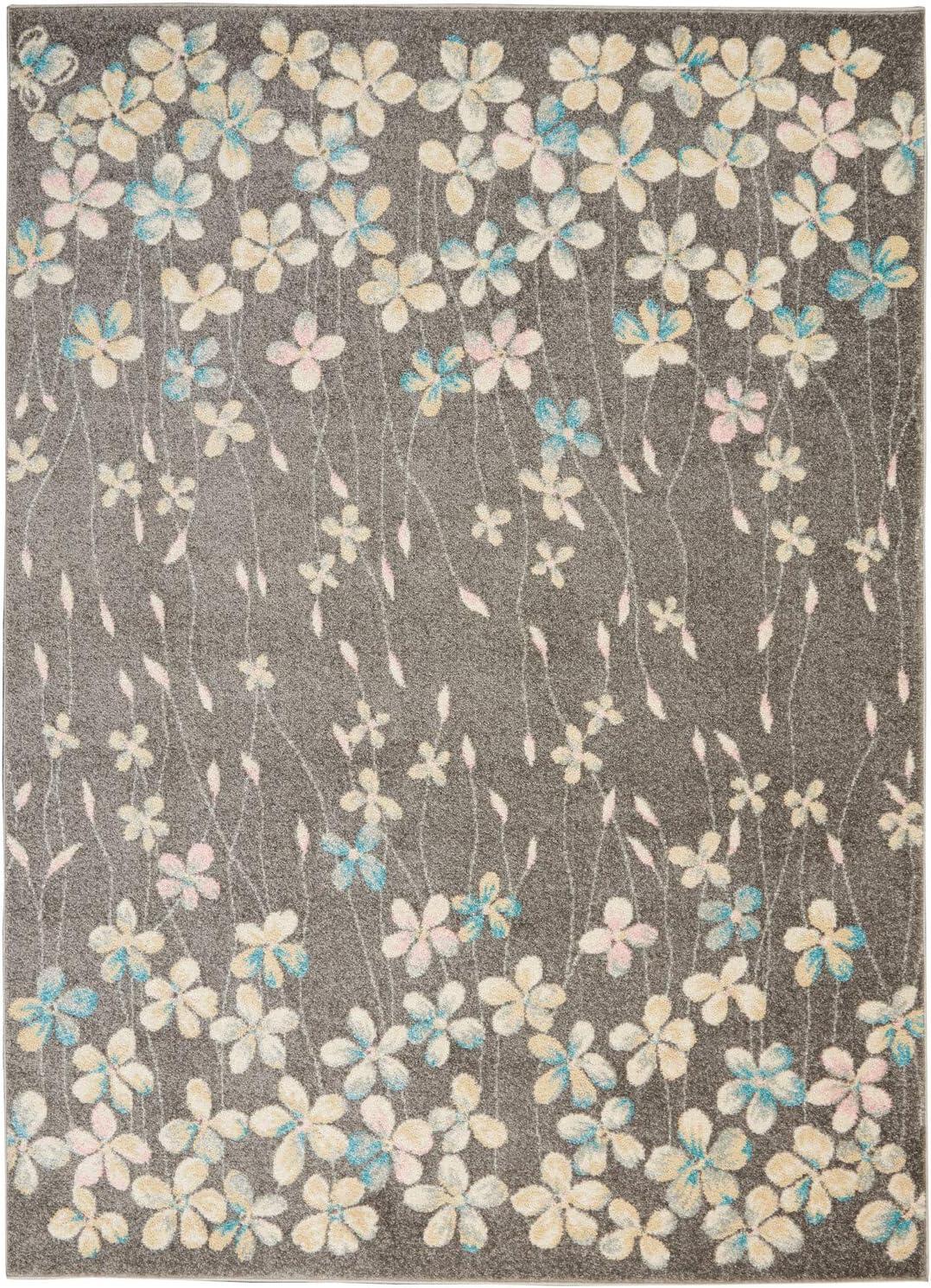 Handmade Grey and Beige Floral Synthetic 4' x 6' Rug