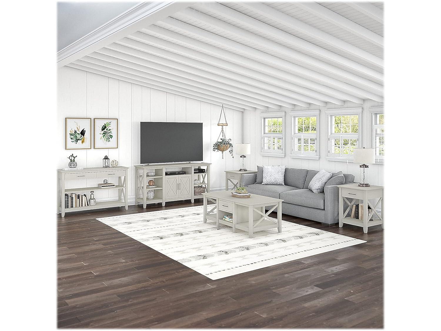 Bush Furniture Key West Tall TV Stand for 65 Inch TV in Linen White Oak