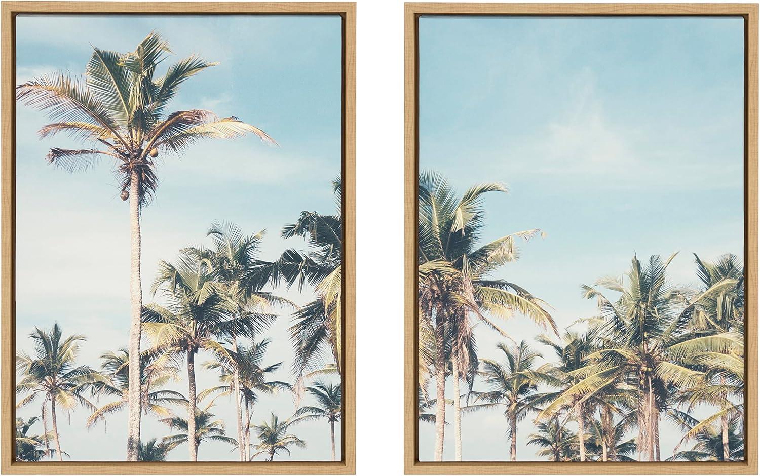 Coastal Coconut Palm Tree Beach Framed Canvas Set, 18x24