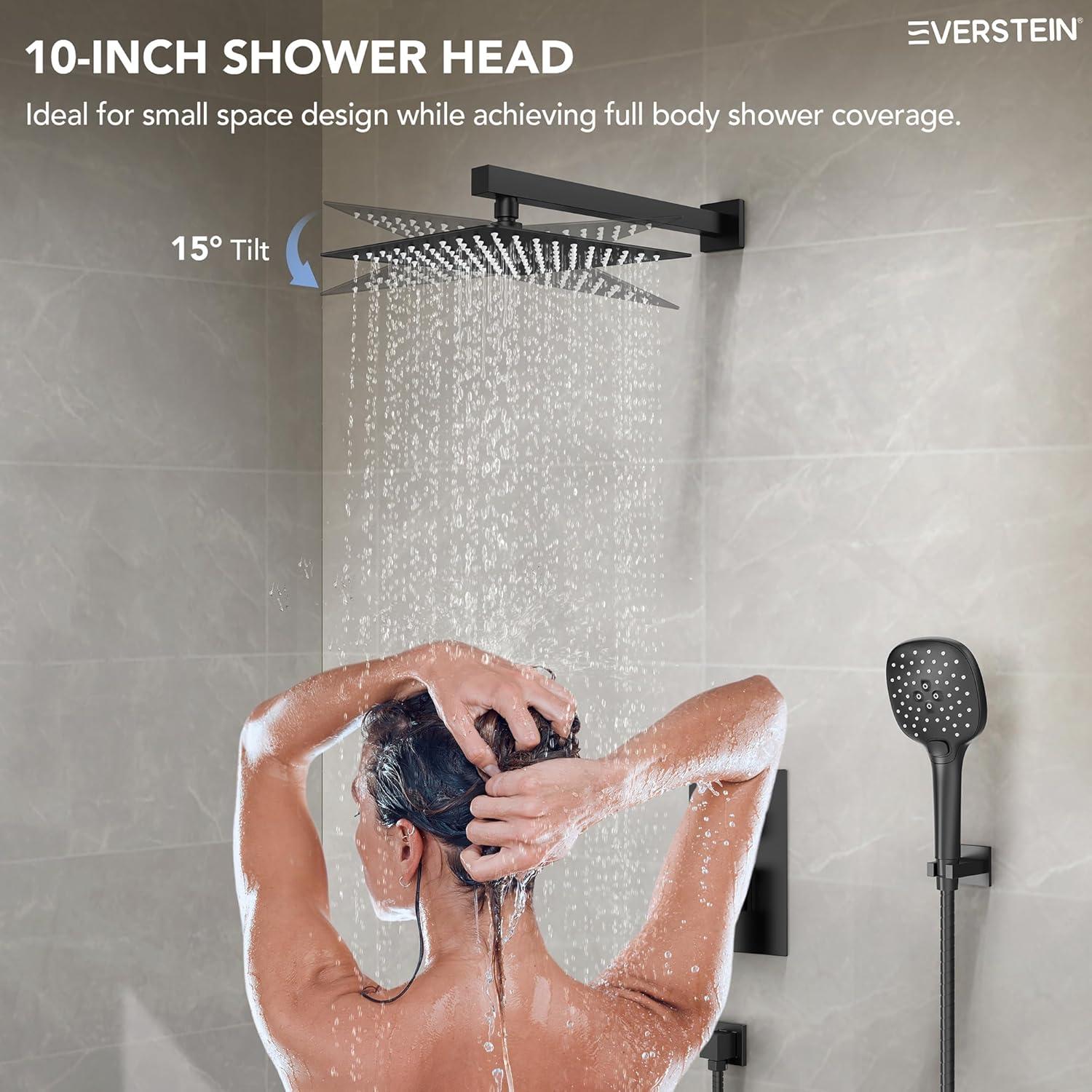 YAWWALK 10" Shower Head with 3-Spray Patterns Handheld in Matte Black (Valve Included)