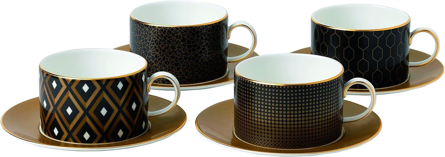 Gio Gold Geometric Pattern Teacup & Saucer Set of 4