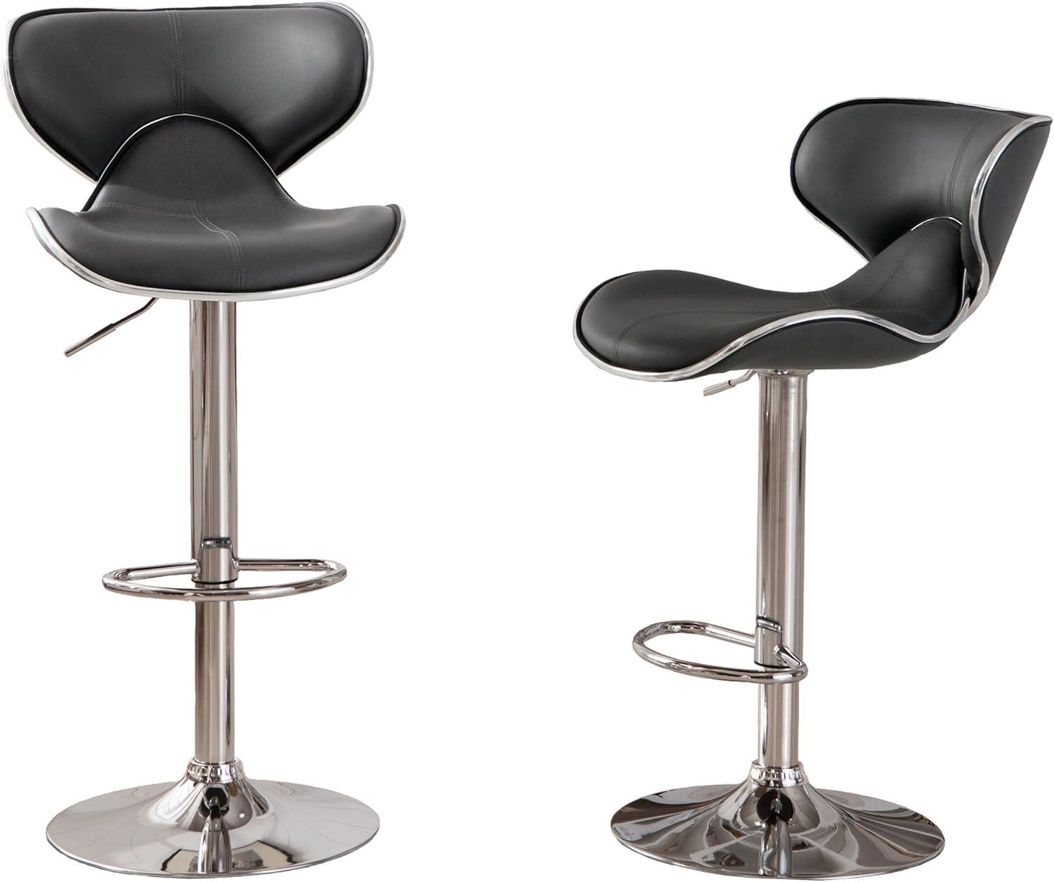 Roundhill Furniture Masaccio Cushioned Leatherette Upholstery Airlift Adjustable Swivel Barstool with Chrome Base, Grey, Set of 2