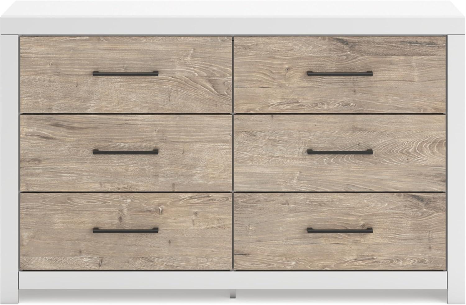 White and Light Brown Transitional 6-Drawer Dresser with Mirror