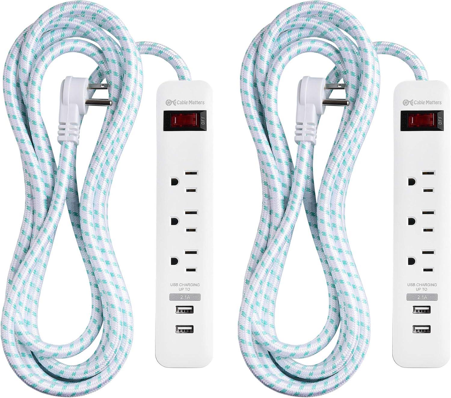 White 3-Outlet Power Strip with USB and Surge Protection