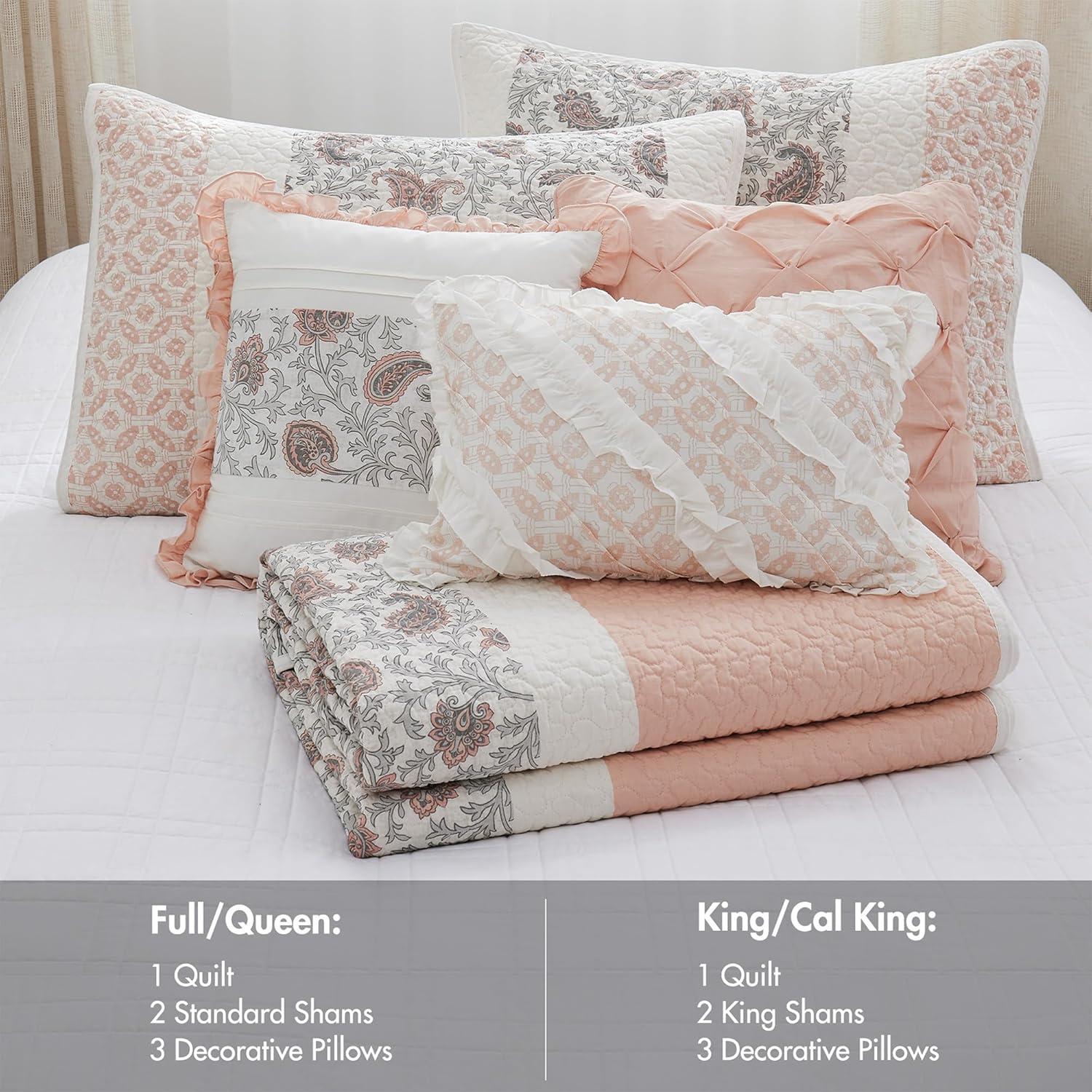 Dawn 6 Piece Cotton Percale Quilt Set with Throw Pillows
