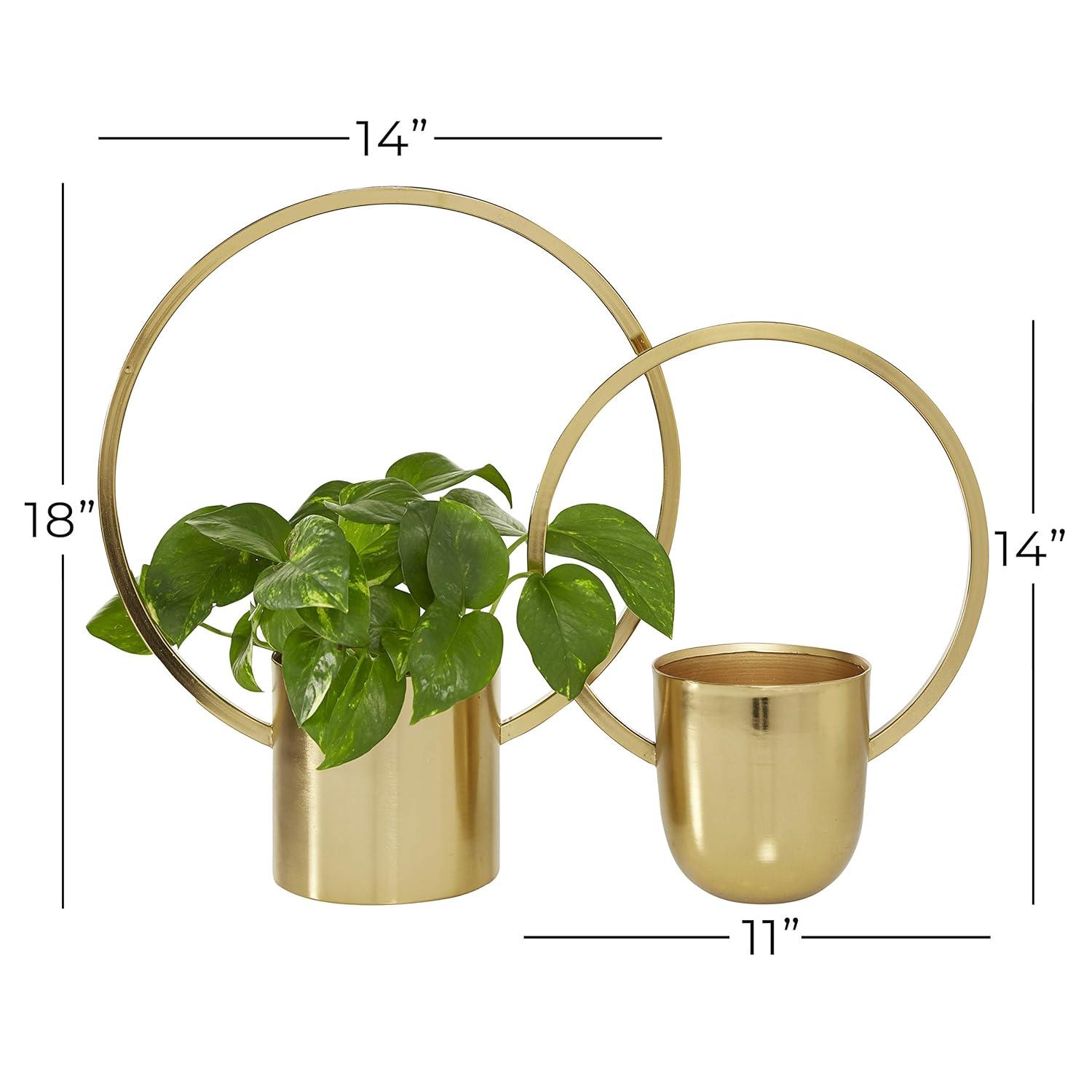 CosmoLiving by Cosmopolitan Round Gold Metal Ring Wall Planter, Set Of 2: 11", 14"