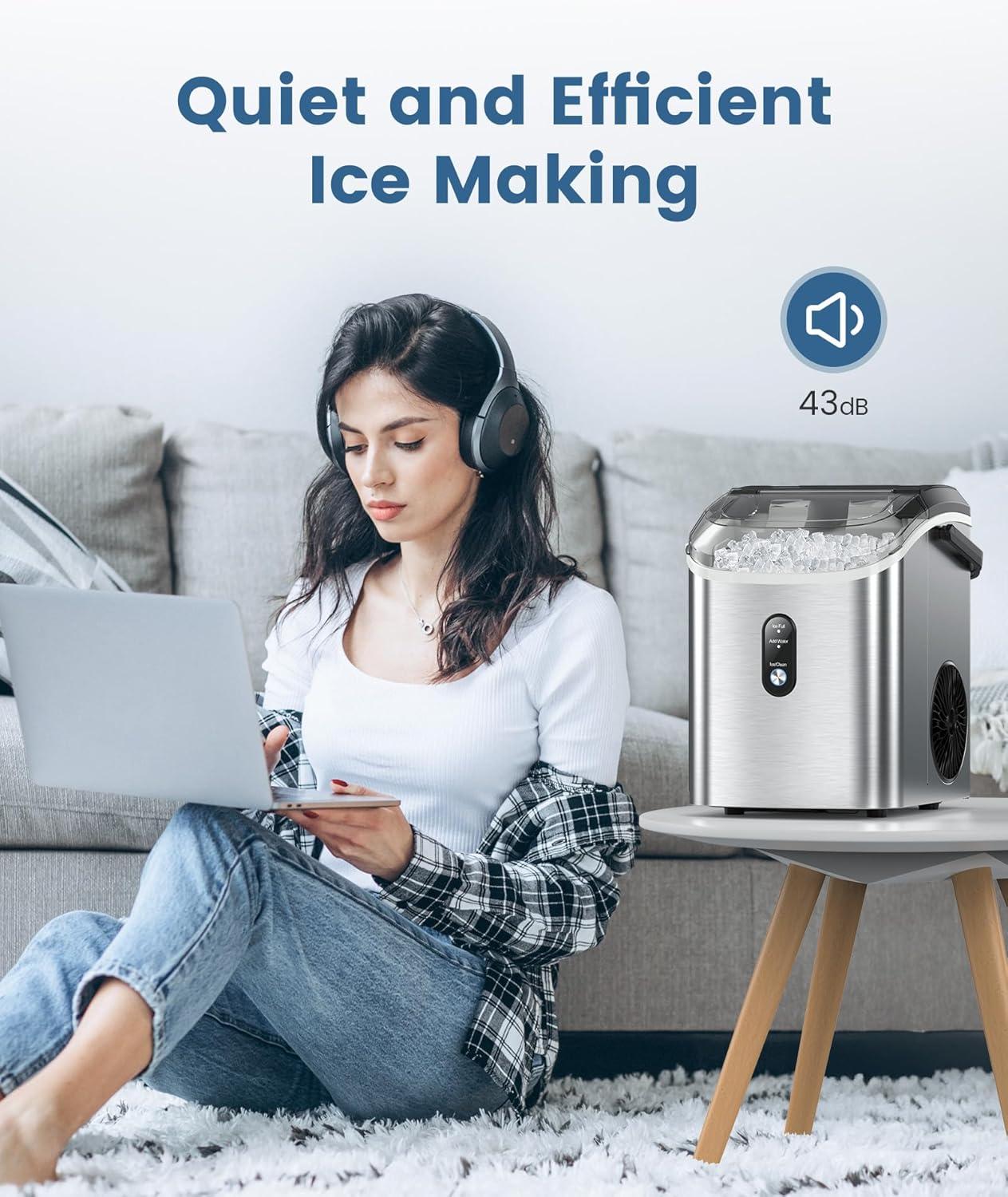 Compact Stainless Steel Portable Nugget Ice Maker for Countertops