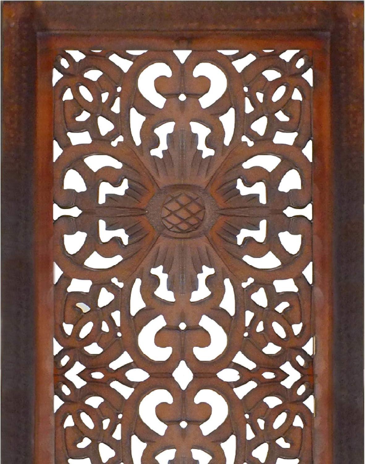 2 Piece Mango Wood Wall Panel Set with Mendallion Carving in Burnt Brown