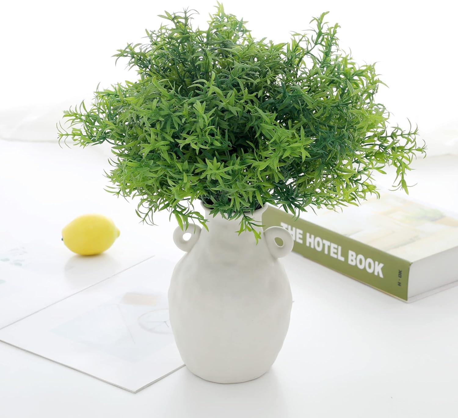 Asparagus Artificial Plants Real Touch Plastic Bush Greenery Faux Shrubs - 10pcs Bulk (Dark Green)