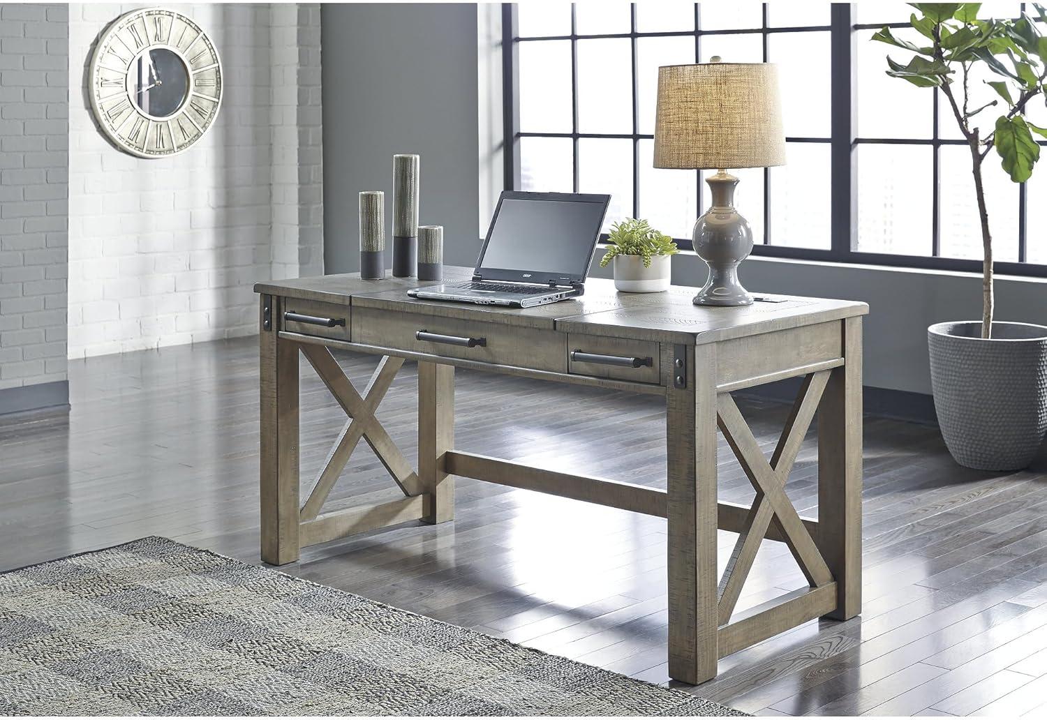 Aldwin Home Office Lift Top Writing and Computer Desk Black/Gray - Signature Design by Ashley: 60" Adjustable, with USB Charging Station