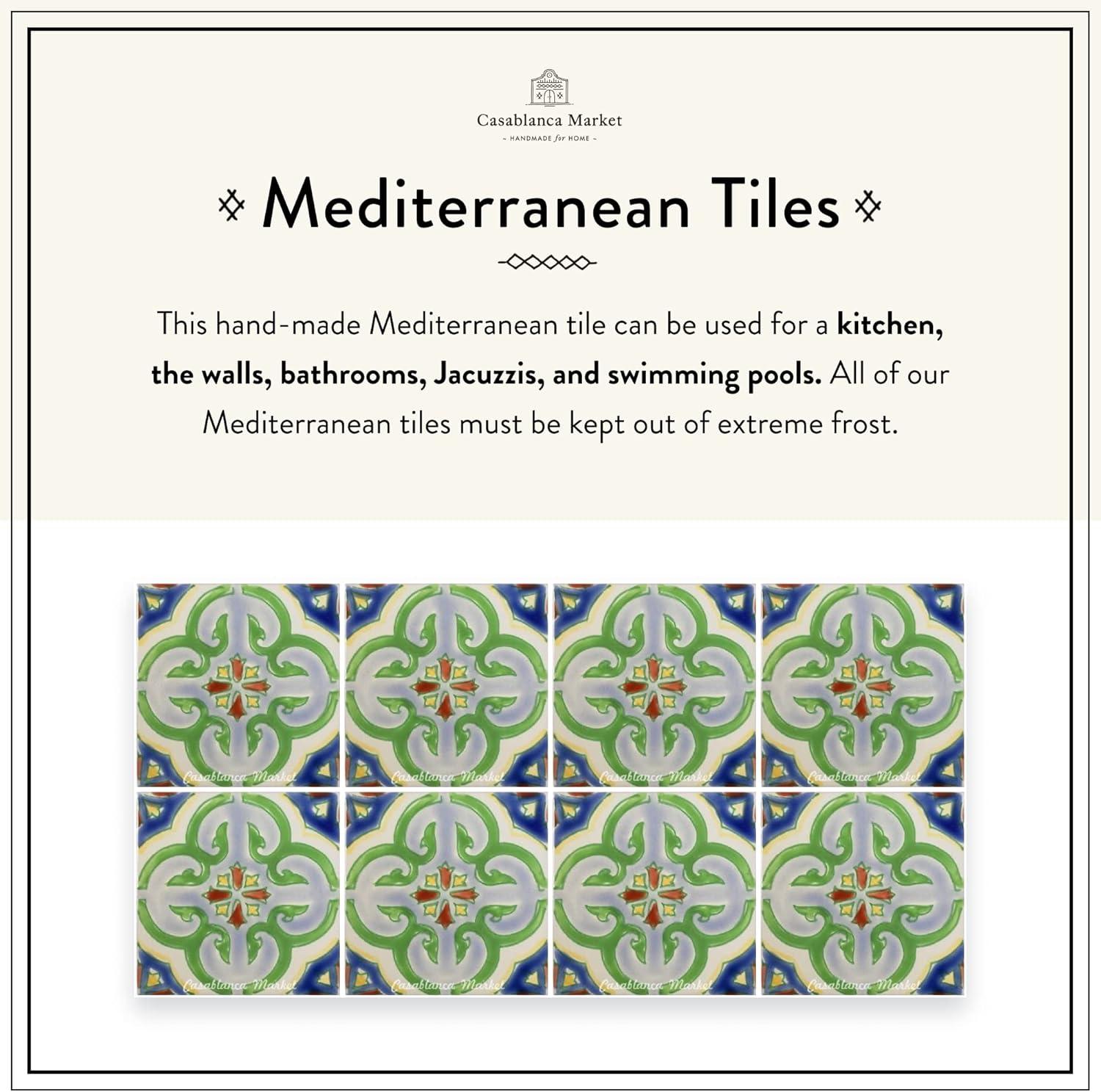 Casablanca Market MT015 Mediterranean Ceramic Valencia Decorative Tile, Blue/Green