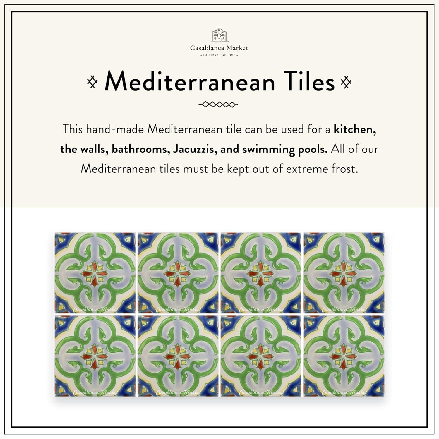 Casablanca Market MT015 Mediterranean Ceramic Valencia Decorative Tile, Blue/Green