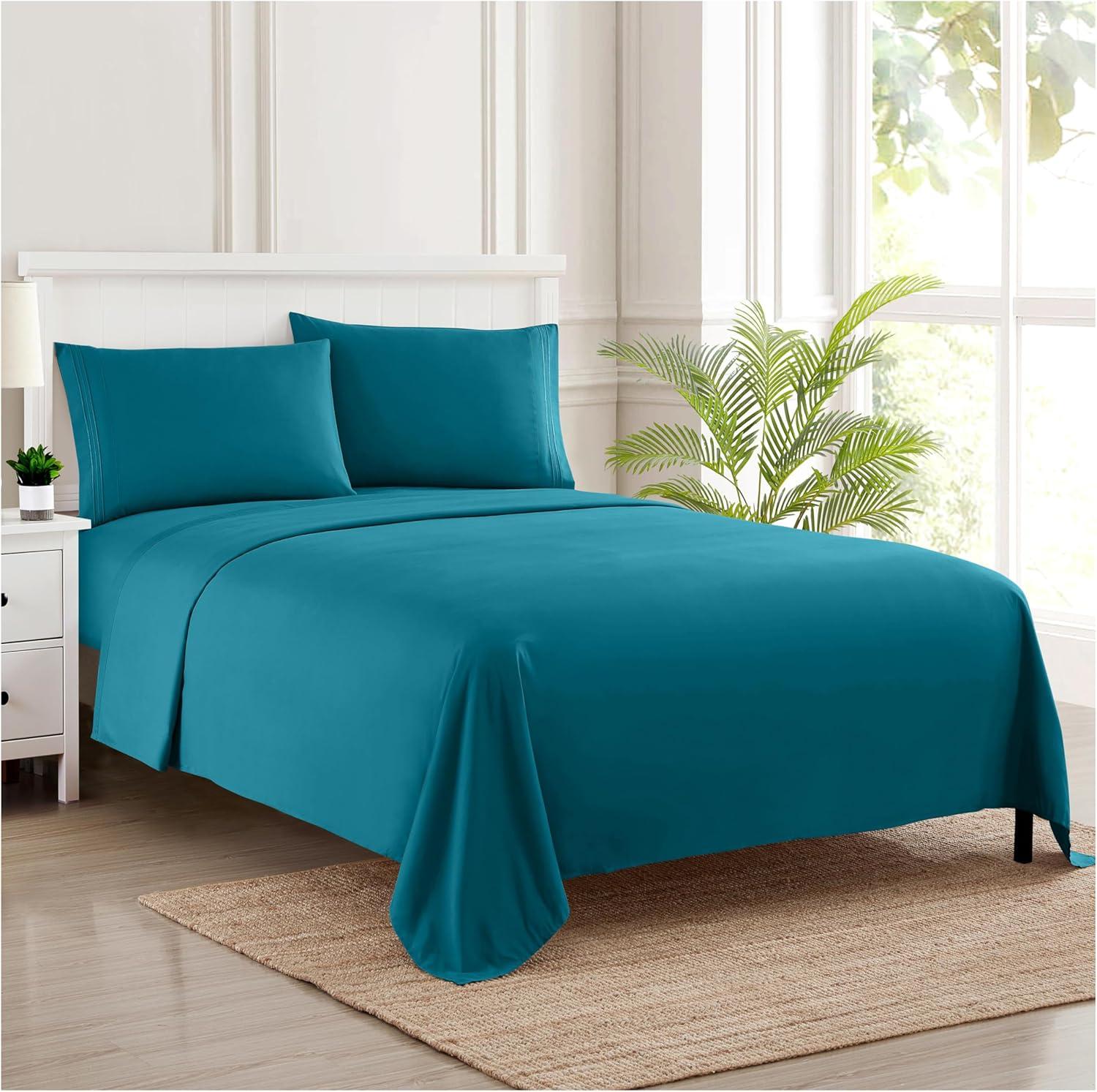 4 Piece Sheet Set, Ultra Soft 1800 Series Collection - Full, Teal