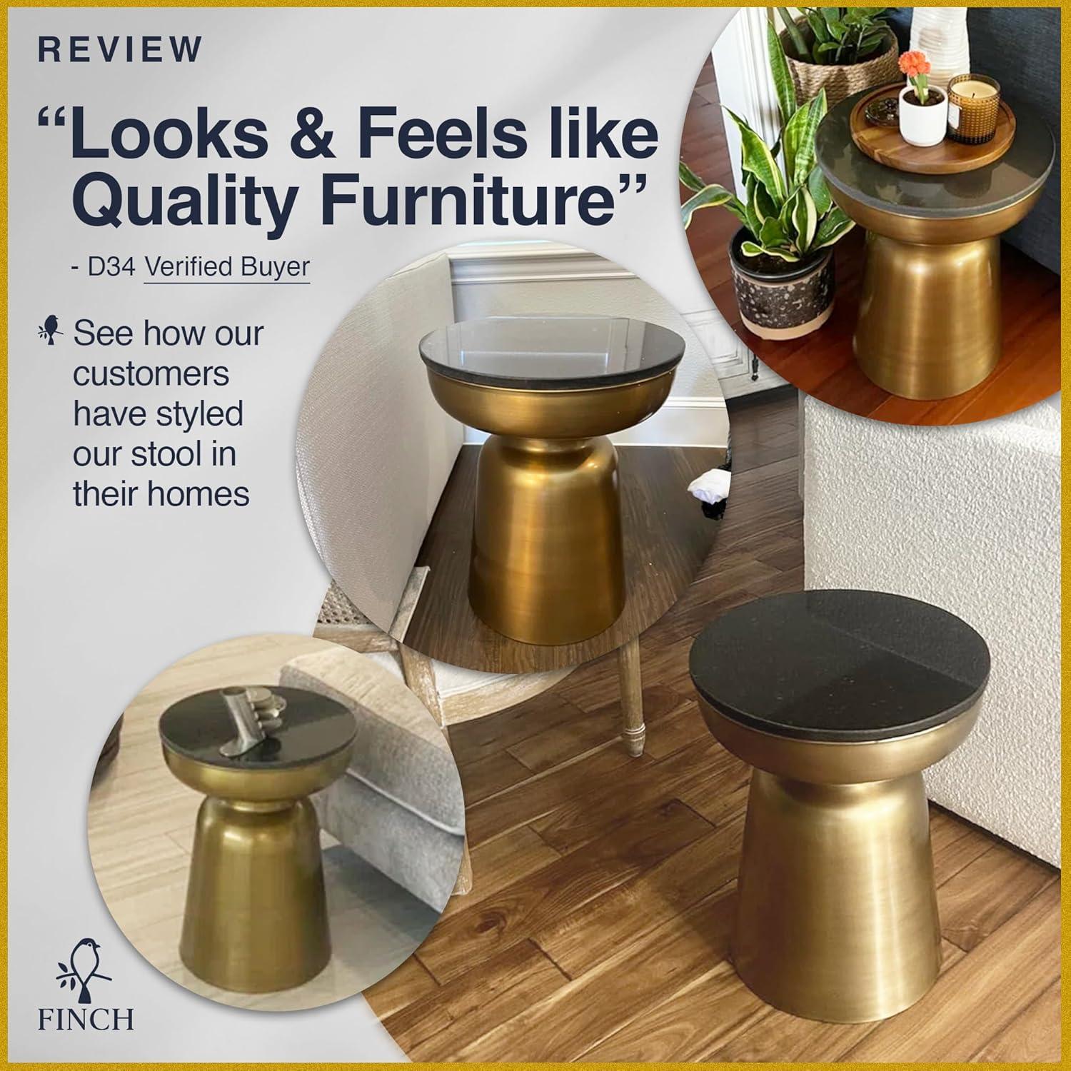 Finch Finch Adler Rothko Accent Side Table, Granite Top, Brushed Brass or Rose Gold Base, Hourglass Shape