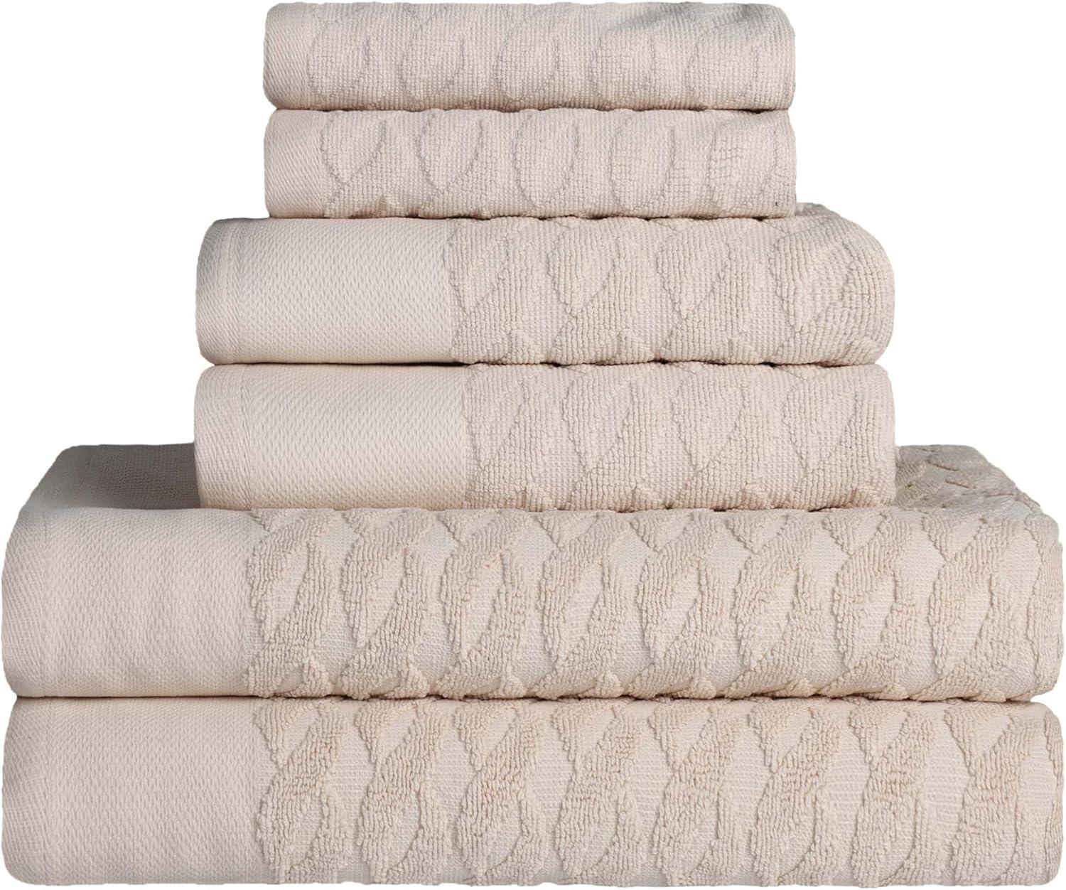 Superior Turkish Cotton Highly-absorbent 6-Piece Towel Set for Bathroom, Spa, and Gym, Ivory