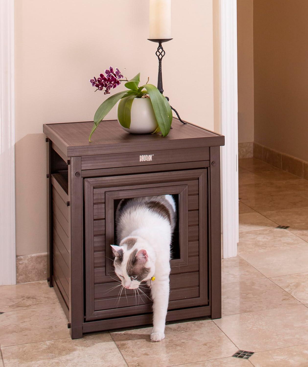 New Age Pet® ECOFLEX® Litter Loo® Litter Box Enclosure End Table, Durable and Eco-Friendly Wood Plastic Composite, Easy to Clean, Flip Down Door for Simple Cleanup, No Tool Assembly- Russset Brown
