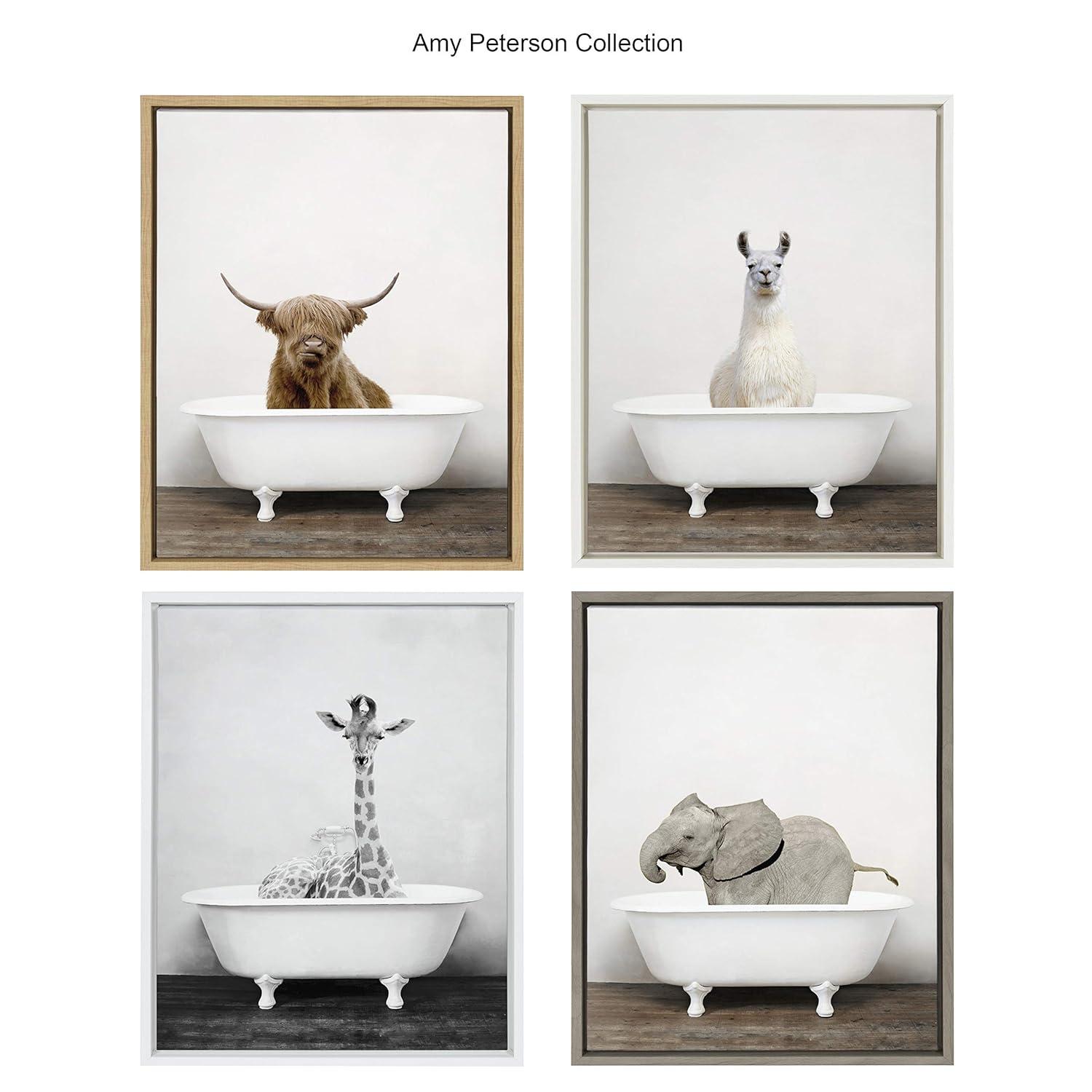 18" x 24" Sylvie Highland Cow in Tub Color Framed Canvas Wall Art by Amy Peterson Natural - Kate and Laurel