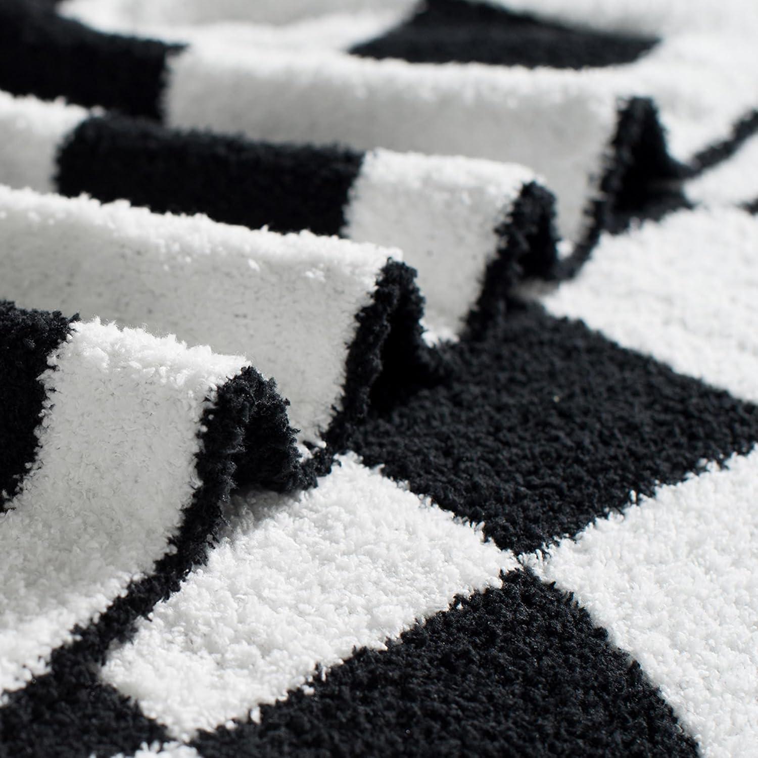 Carriediosa Black Checkered Throw Blanket 50" x 60", Fuzzy Fluffy Throws for Couch Bed