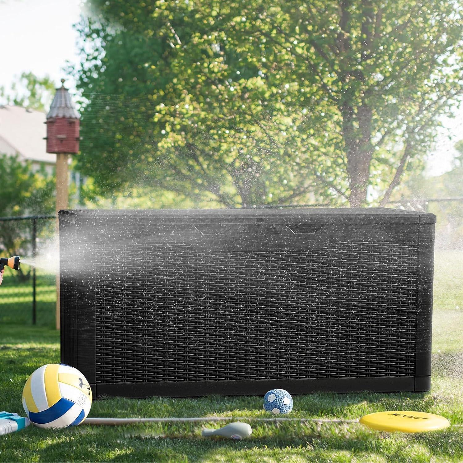 GEMBIK 100 Gallon Resin Deck Box, Large Outdoor Storage Bench with Cushions, Black