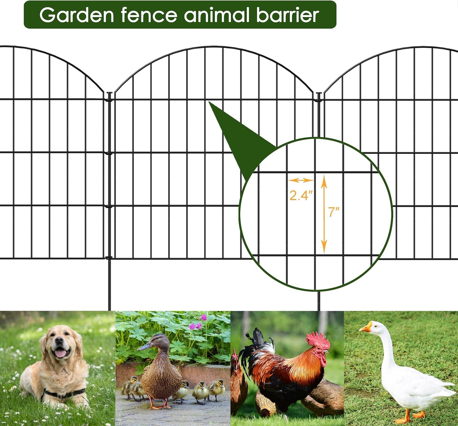 Black Metal Garden Fence Panels with Stakes, 28in x 11.7ft