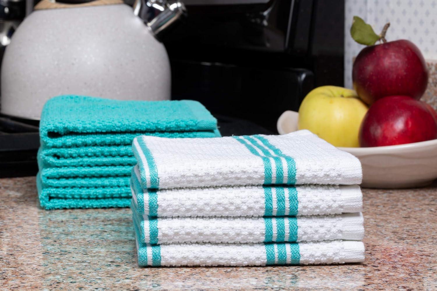 Sticky Toffee Kitchen Dishcloths Towels 100% Cotton, Set of 8, Blue and White Dish Cloth Towels, 12 in x 12 in