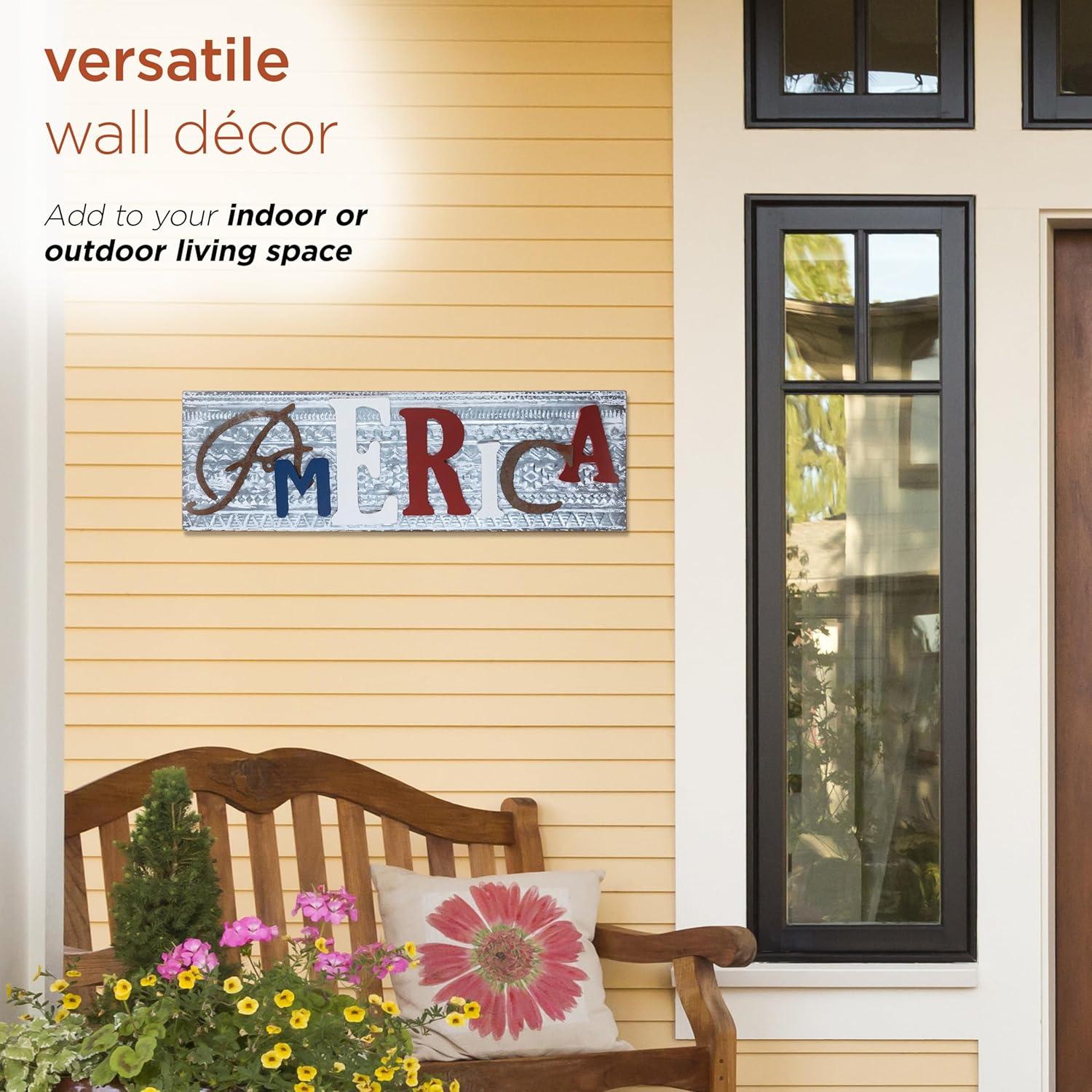 Wood and Metal America Wall Decor - Alpine Corporation: Indoor/Outdoor Patriotic Art, 24x16"
