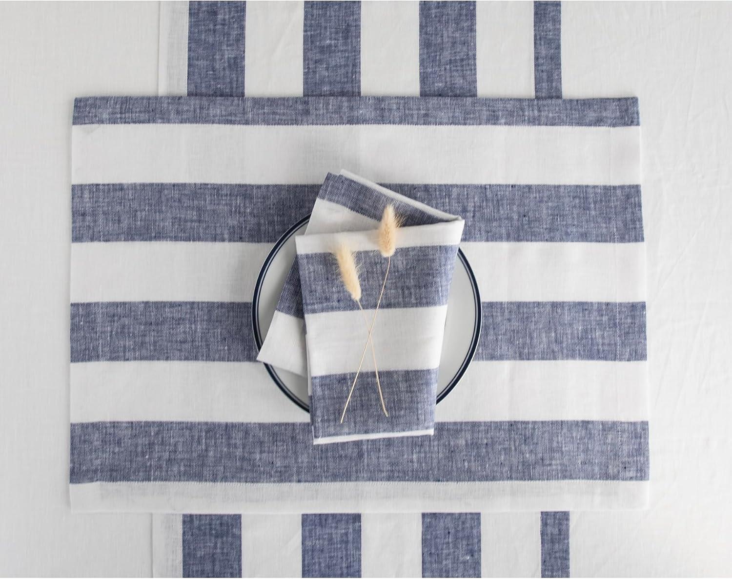 Solino Home Cabana Stripe - 100% Pure Linen Dinner Napkins (Set of 4)