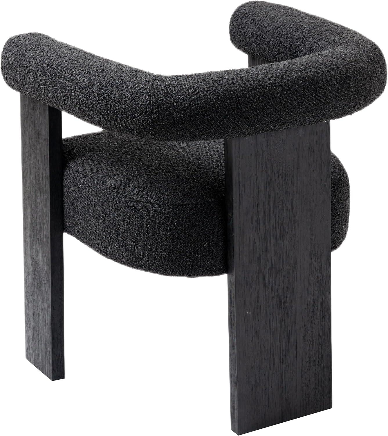 Black Boucle Fabric Mid-Century Modern Arm Chair with Wood Frame