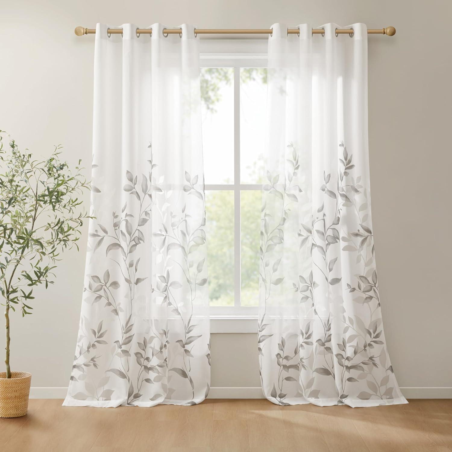 Madison Park Cecily Floral Printed Burnout Sheer Grommet Single Curtain Panel
