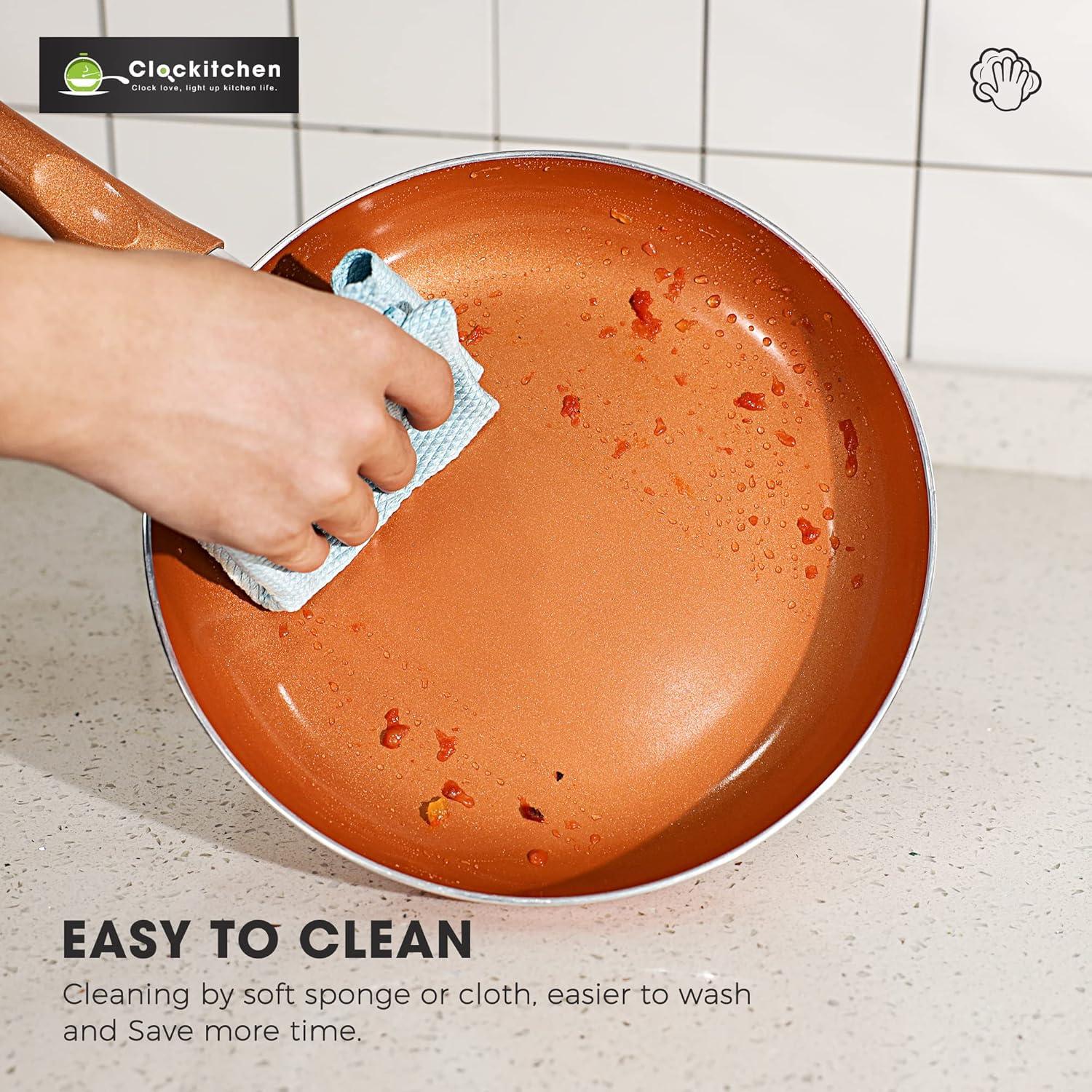 Clockitchen Non Stick Pots and Pan Set, 10pcs Cookware Set with Ceramic Coating, Non-toxic Cooking Pot, Compatible with All Stoves, Copper