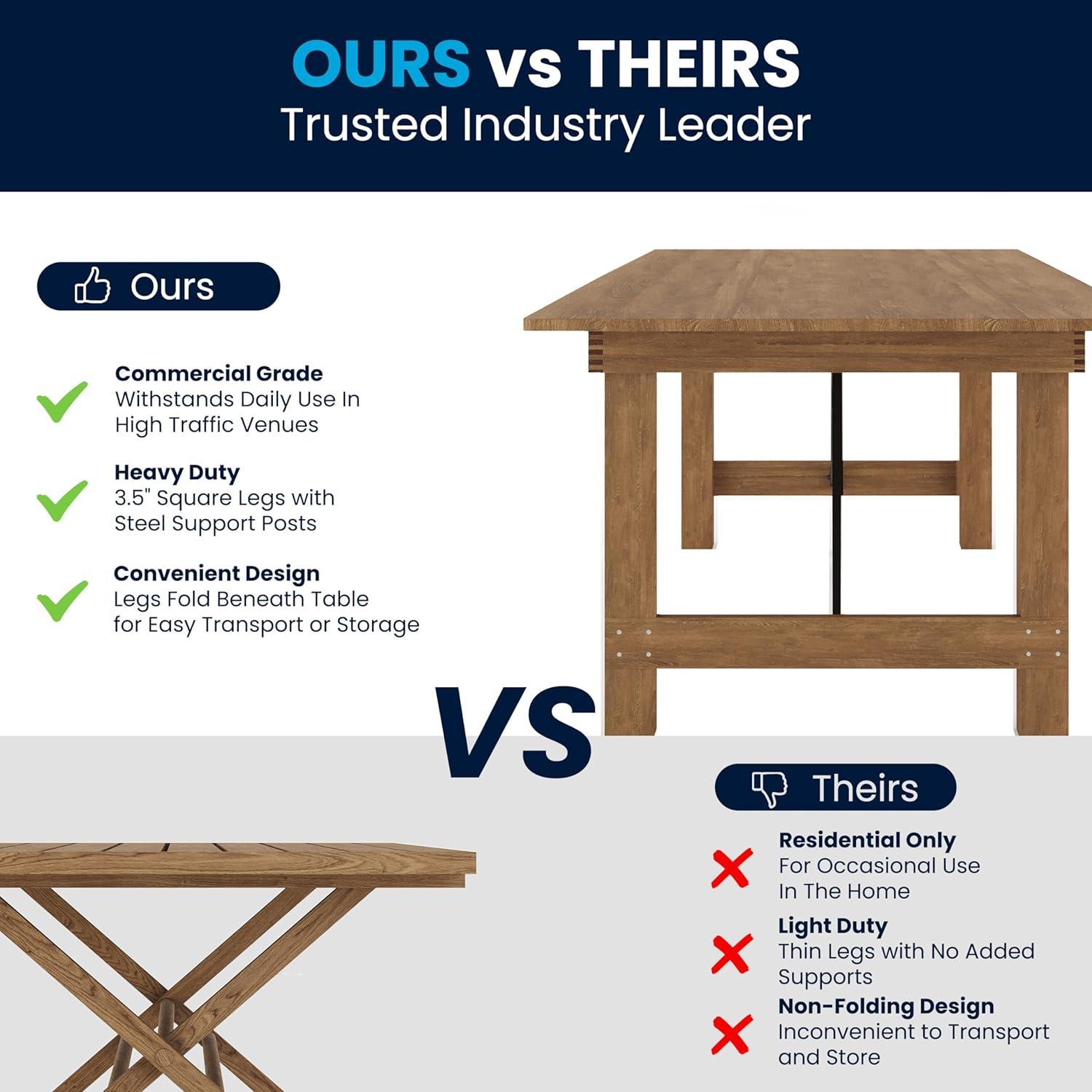 Flash Furniture Eternity Rectangular Solid Pine Farm Dining Table with Folding X-Style Legs