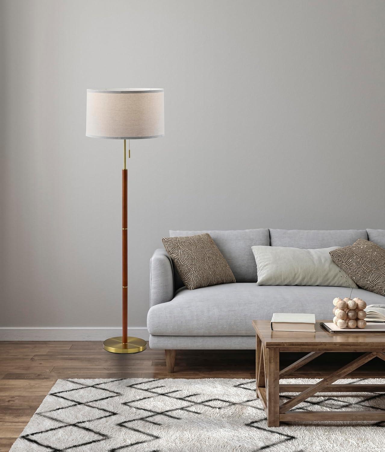 Simplee Adesso Wood and Brass 58"H Walnut Finish Floor Lamp with Pull Chain, Transitional, Adult Use